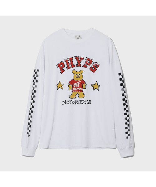 PHYSICAL DEPARTMENT(フィジカル デパートメント)の「ベアモーターサイクルロングスリーブ_ホワイト(Tシャツ/カットソー・レディース・その他・LARGE/X-LARGE/SMALL/MEDIUM)」の1枚目の写真