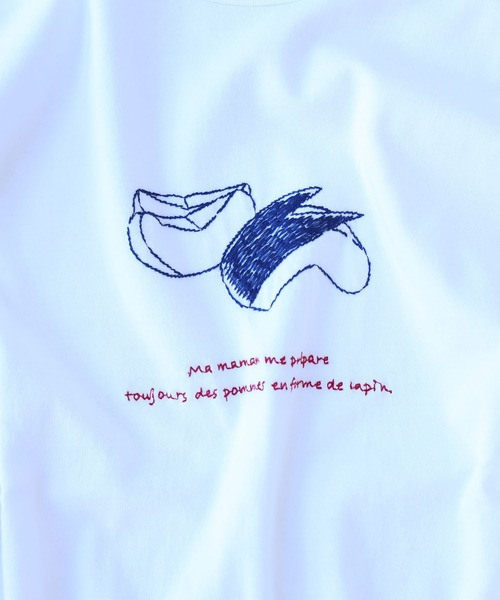 bulle de savon(ビュルデサボン)の「うさぎりんご刺繍 ロンT(Tシャツ/カットソー・レディース・ホワイト/グレー・FREE)」の6枚目の写真