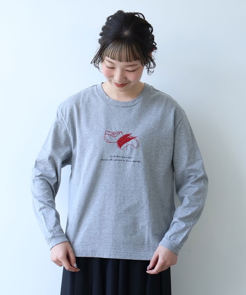 bulle de savon(ビュルデサボン)の「うさぎりんご刺繍 ロンT(Tシャツ/カットソー・レディース・ホワイト/グレー・FREE)」の21枚目の写真