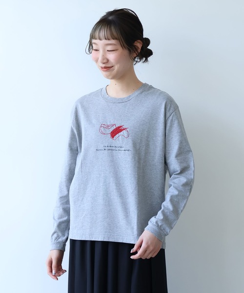 bulle de savon(ビュルデサボン)の「うさぎりんご刺繍 ロンT(Tシャツ/カットソー・レディース・ホワイト/グレー・FREE)」の19枚目の写真
