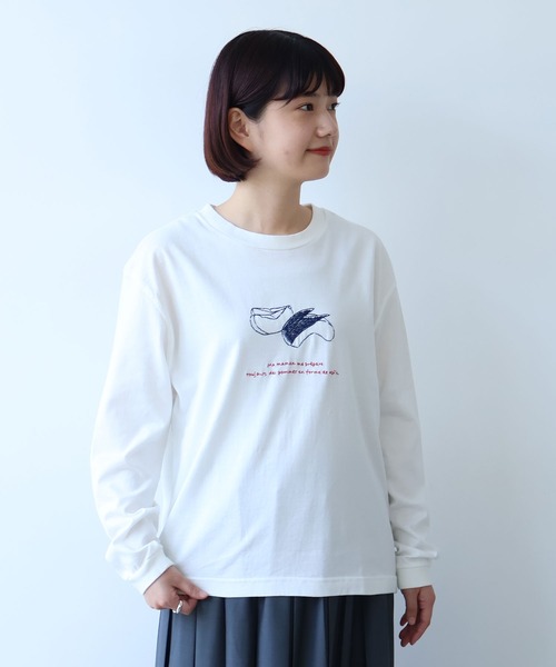 bulle de savon(ビュルデサボン)の「うさぎりんご刺繍 ロンT(Tシャツ/カットソー・レディース・ホワイト/グレー・FREE)」の10枚目の写真