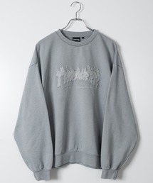 【at】〔THRASHER/スラッシャー〕ダメージデニムアップリケ ピグメント クルーネックスウェット