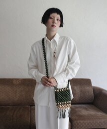 ハンドメイドタッセルウッドビーズバッグ_グリーン