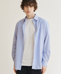 QS（キュース）の「Stripe La Finish Shirt (Blue)（ビジネスシャツ）」