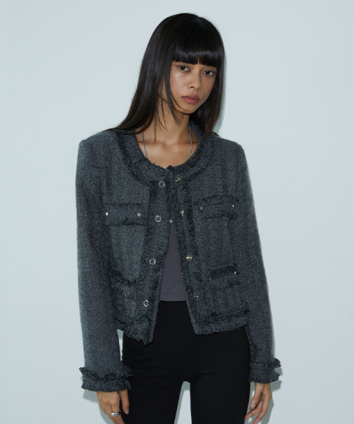 VOONT(ブント)の「Rivet Tweed Jacket (CHARCOAL)(その他アウター・レディース・チャコール・SMALL/MEDIUM)」の1枚目の写真