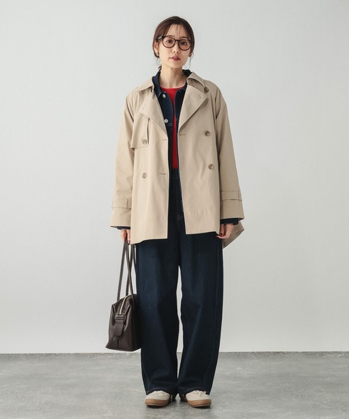GLOBAL WORK（グローバルワーク）の「防風襟2WAYトレンチコート/601272（トレンチコート・レディース・グレイッシュベージュ/ベージュ/ネイビー・SMALL/MEDIUM/LARGE）」の4枚目の写真