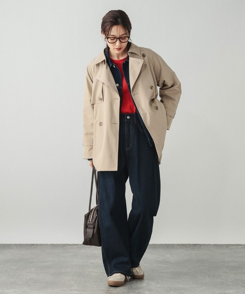 GLOBAL WORK（グローバルワーク）の「防風襟2WAYトレンチコート/601272（トレンチコート・レディース・グレイッシュベージュ/ベージュ/ネイビー・SMALL/MEDIUM/LARGE）」の5枚目の写真
