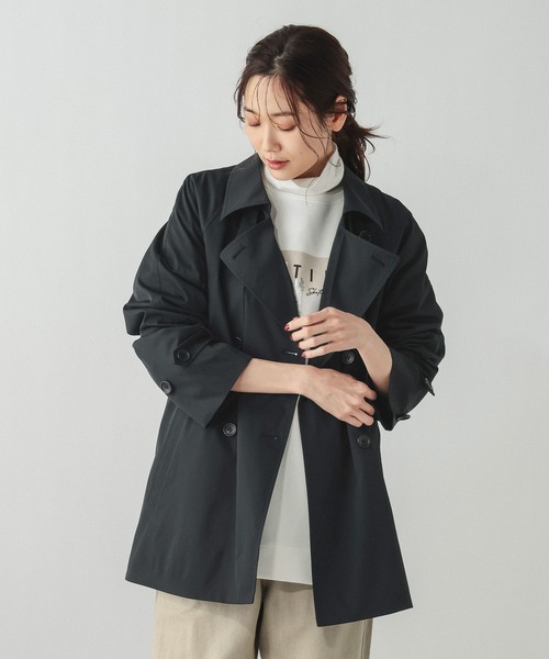 GLOBAL WORK（グローバルワーク）の「防風襟2WAYトレンチコート/601272（トレンチコート・レディース・グレイッシュベージュ/ベージュ/ネイビー・SMALL/MEDIUM/LARGE）」の14枚目の写真