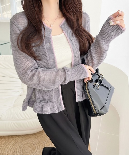 mily bilet(ミウィビレット)の「【mily bilet】旬のレイヤード風スタイルが楽しめる1枚♪裾フリルバイカラーデザインシアーニットカーディガン(長袖)(カーディガン/ボレロ・レディース・チャコールグレー/ライトグレー/アイボリー・SMALL/MEDIUM/LARGE/X-LARGE)」の16枚目の写真