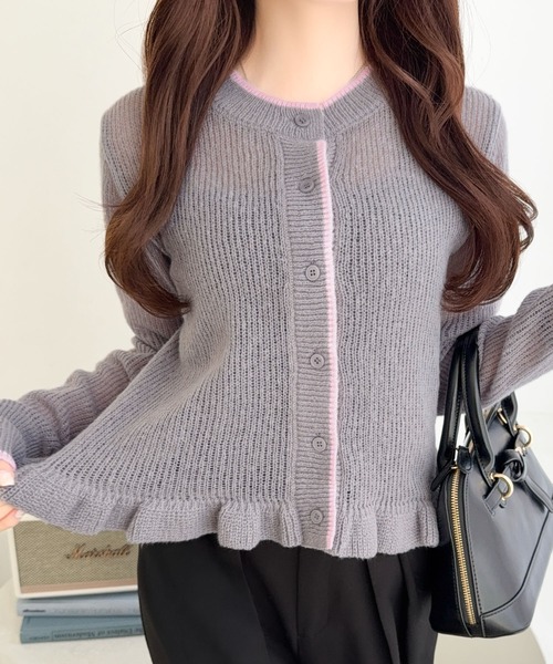 mily bilet(ミウィビレット)の「【mily bilet】旬のレイヤード風スタイルが楽しめる1枚♪裾フリルバイカラーデザインシアーニットカーディガン(長袖)(カーディガン/ボレロ・レディース・チャコールグレー/ライトグレー/アイボリー・SMALL/MEDIUM/LARGE/X-LARGE)」の17枚目の写真