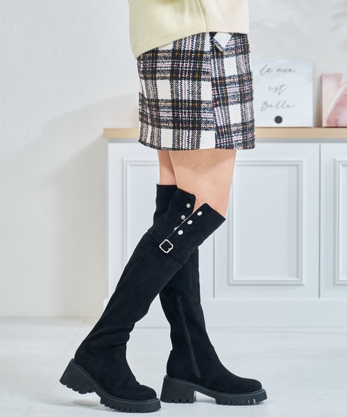 MISCH MASCH（ミッシュマッシュ）の「2025秋冬新作 一部店舗限定 ボア折り返しニーハイブーツ（ブーツ・レディース・ブラック・M/L）」の8枚目の写真