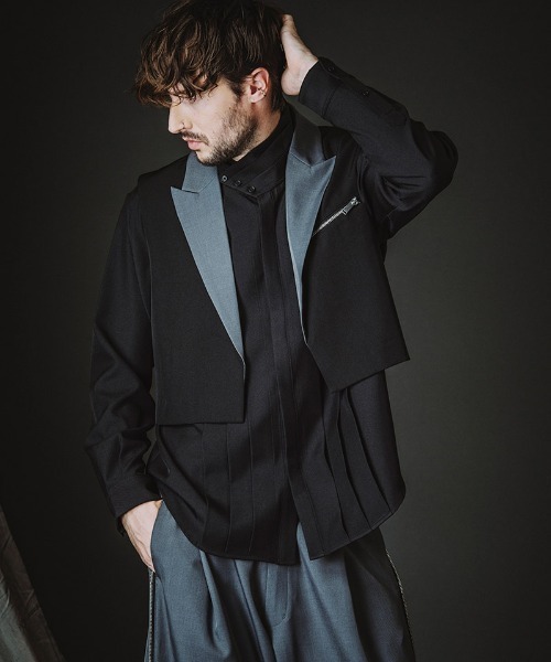 NO ID.(ノーアイディ)の「mj11345-ドッキングZIPチェスターJKT ジャケット(458006-396J)(テーラードジャケット・メンズ・グレー系その他/ブラック・2/1)」の21枚目の写真
