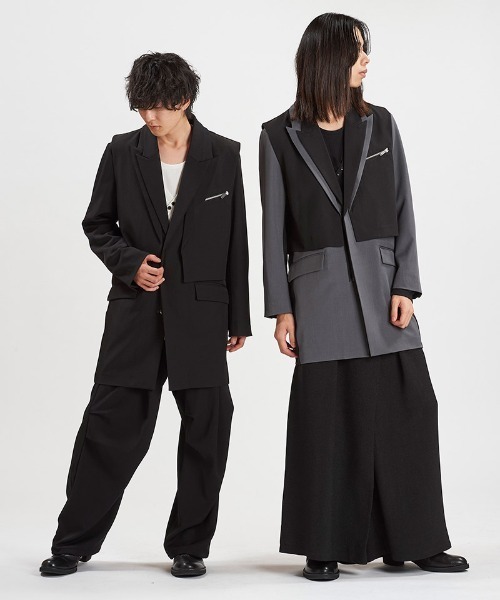 NO ID.(ノーアイディ)の「mj11345-ドッキングZIPチェスターJKT ジャケット(458006-396J)(テーラードジャケット・メンズ・グレー系その他/ブラック・2/1)」の9枚目の写真