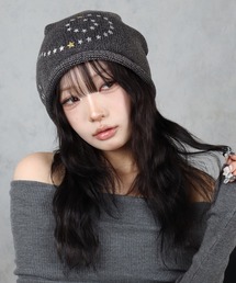 RiNc（リンク）の「【 BARELY BLUE / ベアリーブルー 】 スワール ライン ストーン ビーニー（キャップ）」