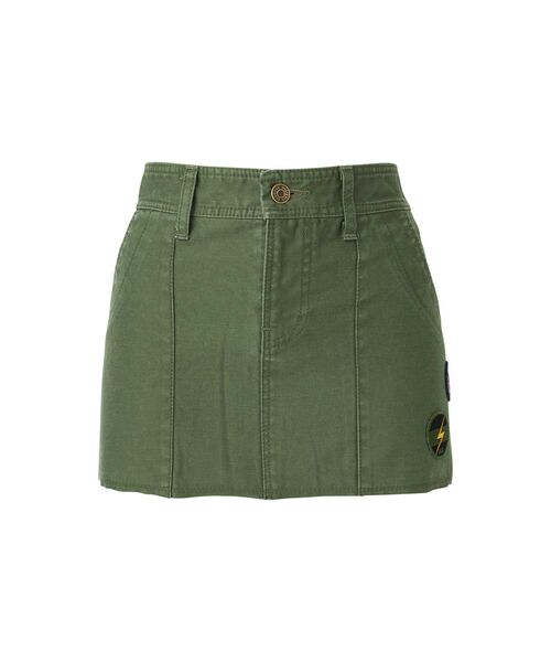 HYSTERIC GLAMOUR（ヒステリックグラマー）の「NOISE PATCH ミリタリーローライズミニスカート（スカート・レディース・ブラック/カーキ/カーキ系・SMALL/MEDIUM）」の2枚目の写真