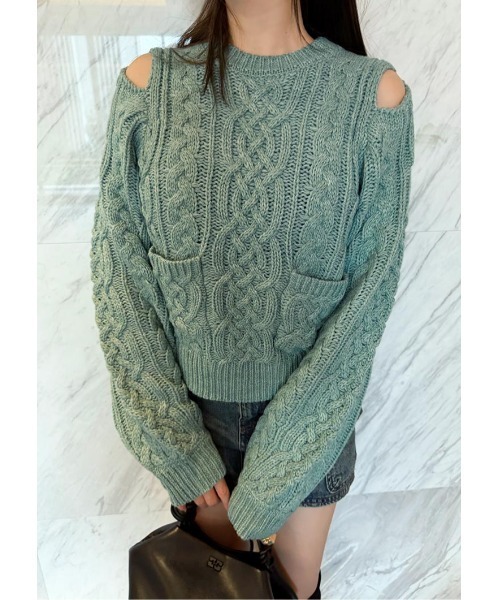 LUDICRUM(ルーディクルム)の「Cable knit wool top(ニット/セーター・レディース・オフホワイト/チャコールグレー/グリーン・FREE)」の20枚目の写真