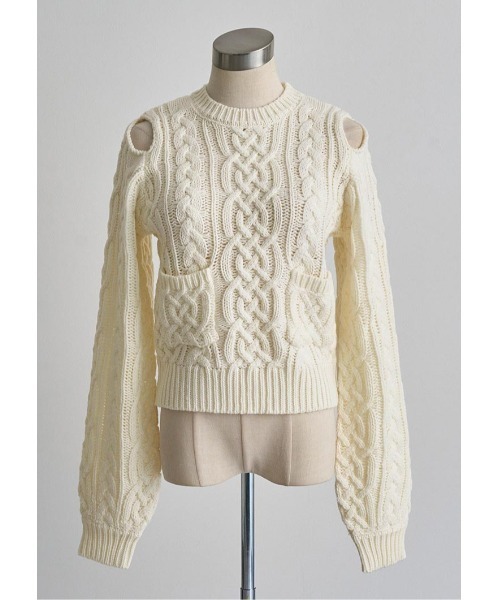LUDICRUM(ルーディクルム)の「Cable knit wool top(ニット/セーター・レディース・オフホワイト/チャコールグレー/グリーン・FREE)」の4枚目の写真