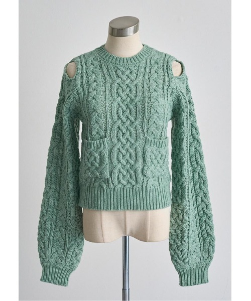 LUDICRUM(ルーディクルム)の「Cable knit wool top(ニット/セーター・レディース・オフホワイト/チャコールグレー/グリーン・FREE)」の5枚目の写真