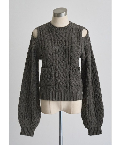 LUDICRUM(ルーディクルム)の「Cable knit wool top(ニット/セーター・レディース・オフホワイト/チャコールグレー/グリーン・FREE)」の6枚目の写真