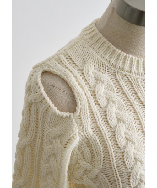 LUDICRUM(ルーディクルム)の「Cable knit wool top(ニット/セーター・レディース・オフホワイト/チャコールグレー/グリーン・FREE)」の10枚目の写真
