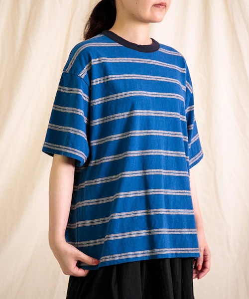 prit] リサイクルムラ糸天竺レトロボーダー クルーネックルーズTシャツ