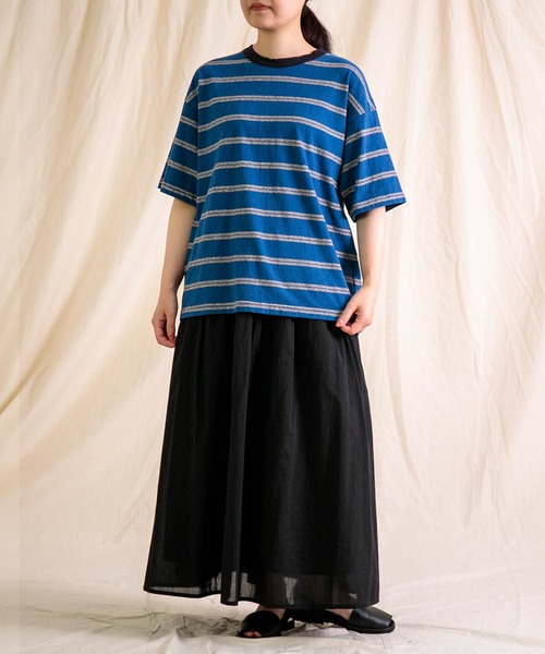 prit（プリット）の「[prit] リサイクルムラ糸天竺レトロボーダー クルーネックルーズTシャツ（Tシャツ/カットソー・レディース・ブルー系その他/ホワイト系その他・FREE）」の4枚目の写真
