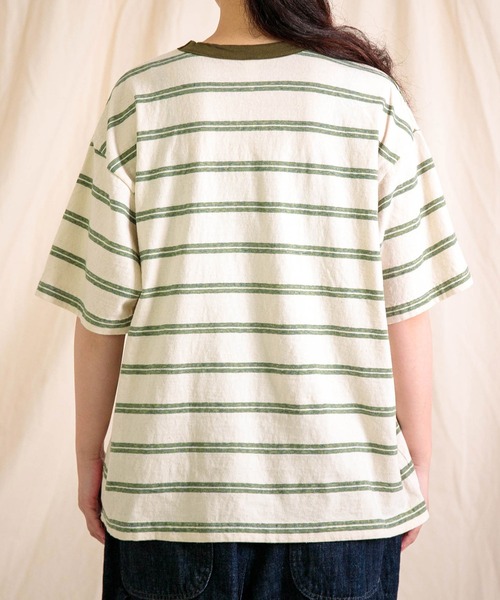 prit] リサイクルムラ糸天竺レトロボーダー クルーネックルーズTシャツ