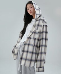 ACOVER（オコボ）の「タータンチェックフードシャツベージュ（シャツ/ブラウス）」