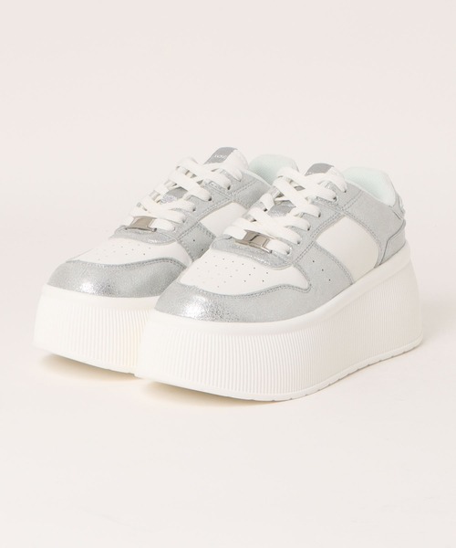 Shoes in Closet(シューズインクローゼット)の「厚底 プラットフォーム プレート付 コートタイプ コンビカラー スニーカー 2428(スニーカー・レディース・ブラック×ホワイト/ホワイト×シルバー・M/S/L/LL/XS)」の18枚目の写真