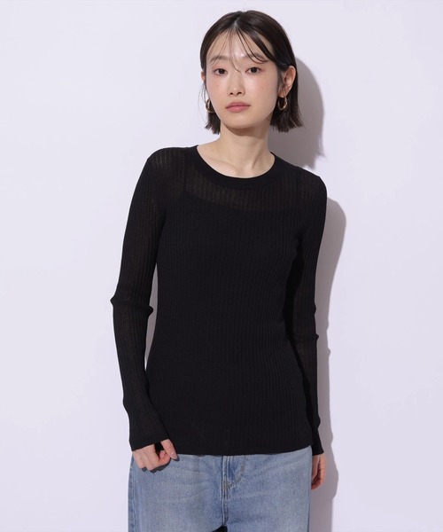 Mystrada（マイストラーダ）の「シアークルーネックニット（ニット/セーター・レディース・ブラック/ホワイト・38）」の4枚目の写真