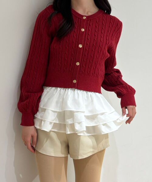 MAJESTIC LEGON（マジェスティックレゴン）の「ゴールドボタンケーブルニットカーデ（カーディガン/ボレロ・レディース・アイボリー/ネイビー/ピンク/レッド・MEDIUM）」の7枚目の写真
