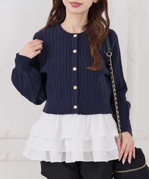 MAJESTIC LEGON（マジェスティックレゴン）の「ゴールドボタンケーブルニットカーデ（カーディガン/ボレロ・レディース・アイボリー/ネイビー/ピンク/レッド・MEDIUM）」の8枚目の写真