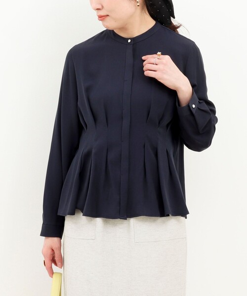 MICO COULIER（ミコクリエ）の「TRピケタックブラウス（シャツ/ブラウス・レディース・ネイビー/オフホワイト/サックスブルー・38）」の12枚目の写真