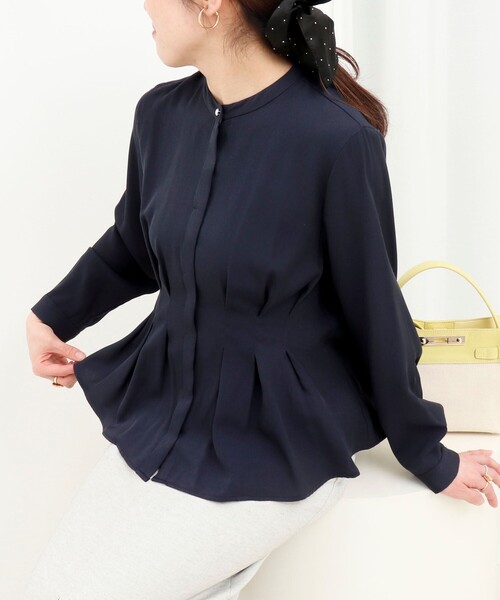 MICO COULIER（ミコクリエ）の「TRピケタックブラウス（シャツ/ブラウス・レディース・ネイビー/オフホワイト/サックスブルー・38）」の18枚目の写真