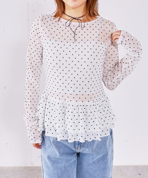 archives(アルシーヴ)の「ドットアソートシアーフリルカットTOPS(Tシャツ/カットソー・レディース・ブラック/オフホワイト/ホワイト・MEDIUM)」の9枚目の写真