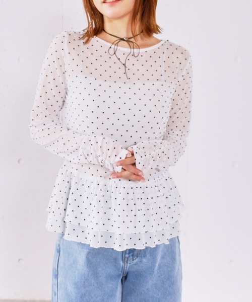 archives(アルシーヴ)の「ドットアソートシアーフリルカットTOPS(Tシャツ/カットソー・レディース・ブラック/オフホワイト/ホワイト・MEDIUM)」の8枚目の写真