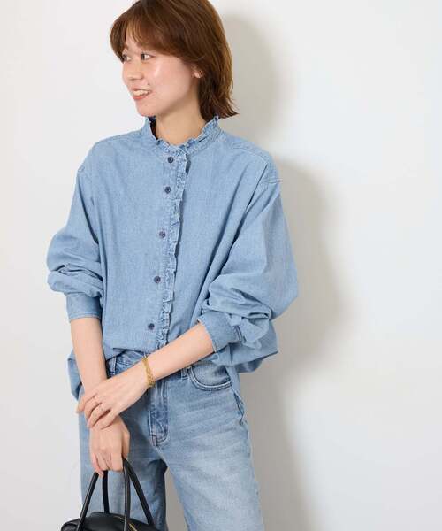 JOURNAL STANDARD relume（ジャーナルスタンダード　レリューム）の「《WEB限定追加4》スタンドネックデニムフリルブラウス（シャツ/ブラウス・レディース・ネイビー/ブルー・FREE）」の16枚目の写真