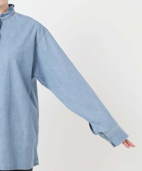 JOURNAL STANDARD relume（ジャーナルスタンダード　レリューム）の「《WEB限定追加4》スタンドネックデニムフリルブラウス（シャツ/ブラウス・レディース・ネイビー/ブルー・FREE）」の6枚目の写真