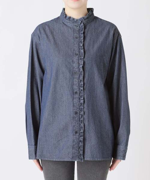 JOURNAL STANDARD relume（ジャーナルスタンダード　レリューム）の「《WEB限定追加4》スタンドネックデニムフリルブラウス（シャツ/ブラウス・レディース・ネイビー/ブルー・FREE）」の10枚目の写真