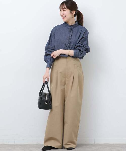 JOURNAL STANDARD relume（ジャーナルスタンダード　レリューム）の「《WEB限定追加4》スタンドネックデニムフリルブラウス（シャツ/ブラウス・レディース・ネイビー/ブルー・FREE）」の14枚目の写真