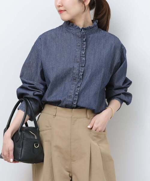 JOURNAL STANDARD relume（ジャーナルスタンダード　レリューム）の「《WEB限定追加4》スタンドネックデニムフリルブラウス（シャツ/ブラウス・レディース・ネイビー/ブルー・FREE）」の17枚目の写真