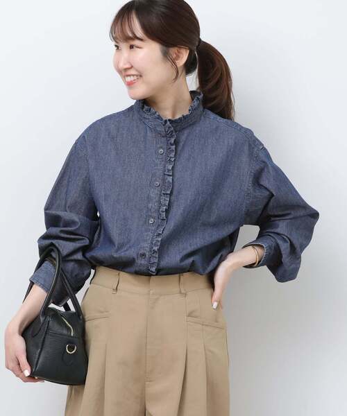 JOURNAL STANDARD relume（ジャーナルスタンダード　レリューム）の「《WEB限定追加4》スタンドネックデニムフリルブラウス（シャツ/ブラウス・レディース・ネイビー/ブルー・FREE）」の18枚目の写真