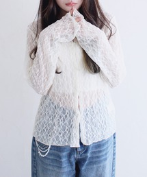 エンボスレースポロシャツ / 春服 襟 アイボリー ブラック レース