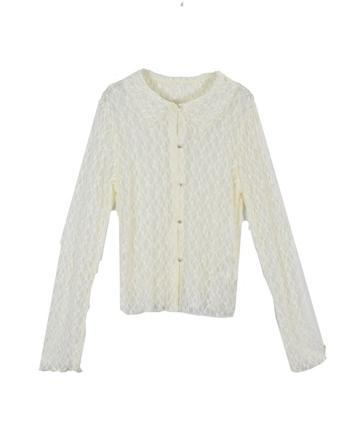 Reurie'(レウリィ)の「エンボスレースポロシャツ / 春服 襟 アイボリー ブラック レース(カーディガン/ボレロ・レディース・アイボリー/ブラック・FREE)」の5枚目の写真