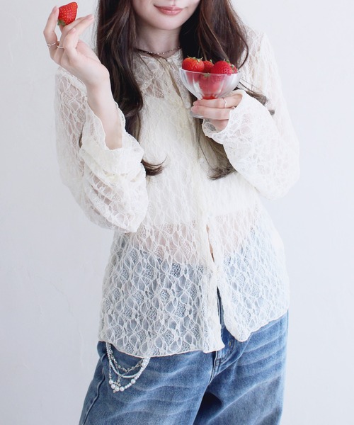 Reurie'(レウリィ)の「エンボスレースポロシャツ / 春服 襟 アイボリー ブラック レース(カーディガン/ボレロ・レディース・アイボリー/ブラック・FREE)」の17枚目の写真