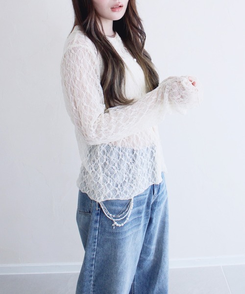 Reurie'(レウリィ)の「エンボスレースポロシャツ / 春服 襟 アイボリー ブラック レース(カーディガン/ボレロ・レディース・アイボリー/ブラック・FREE)」の19枚目の写真