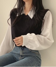 Lips（リップス）の「異素材ドッキングえり付きシャツ（シャツ/ブラウス）」