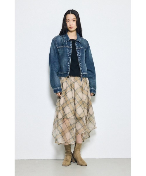AZUL by moussy(アズールバイマウジー)の「【身長/骨格別着用画像あり】シアーチェックハンカチーフヘムスカート(スカート・レディース・ベージュ系その他/ブラック系その他・FREE)」の12枚目の写真