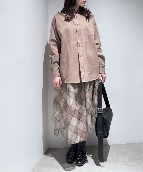 AZUL by moussy(アズールバイマウジー)の「【身長/骨格別着用画像あり】シアーチェックハンカチーフヘムスカート(スカート・レディース・ベージュ系その他/ブラック系その他・FREE)」の20枚目の写真
