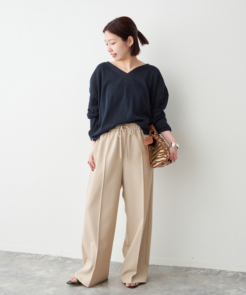 Spick & Span（スピックアンドスパン）の「ペーパーヤーンVネックルーズプルオーバー（ニット/セーター・レディース・ホワイト/ネイビー/モカ/イエロー・FREE）」の7枚目の写真